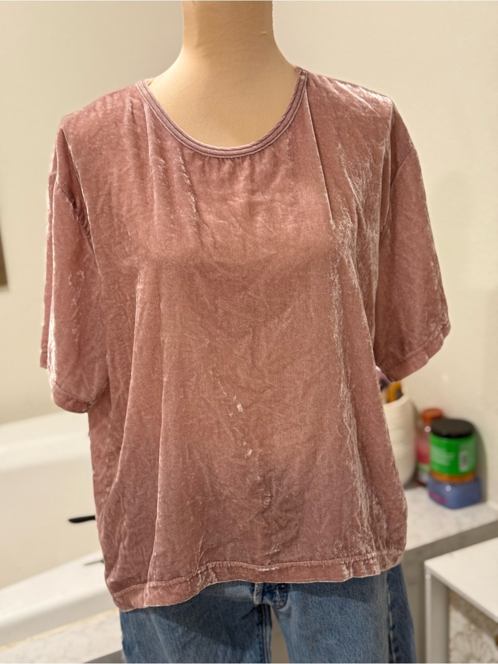 MelloDay Dusty Rose Crushed Velvet Top Size Large